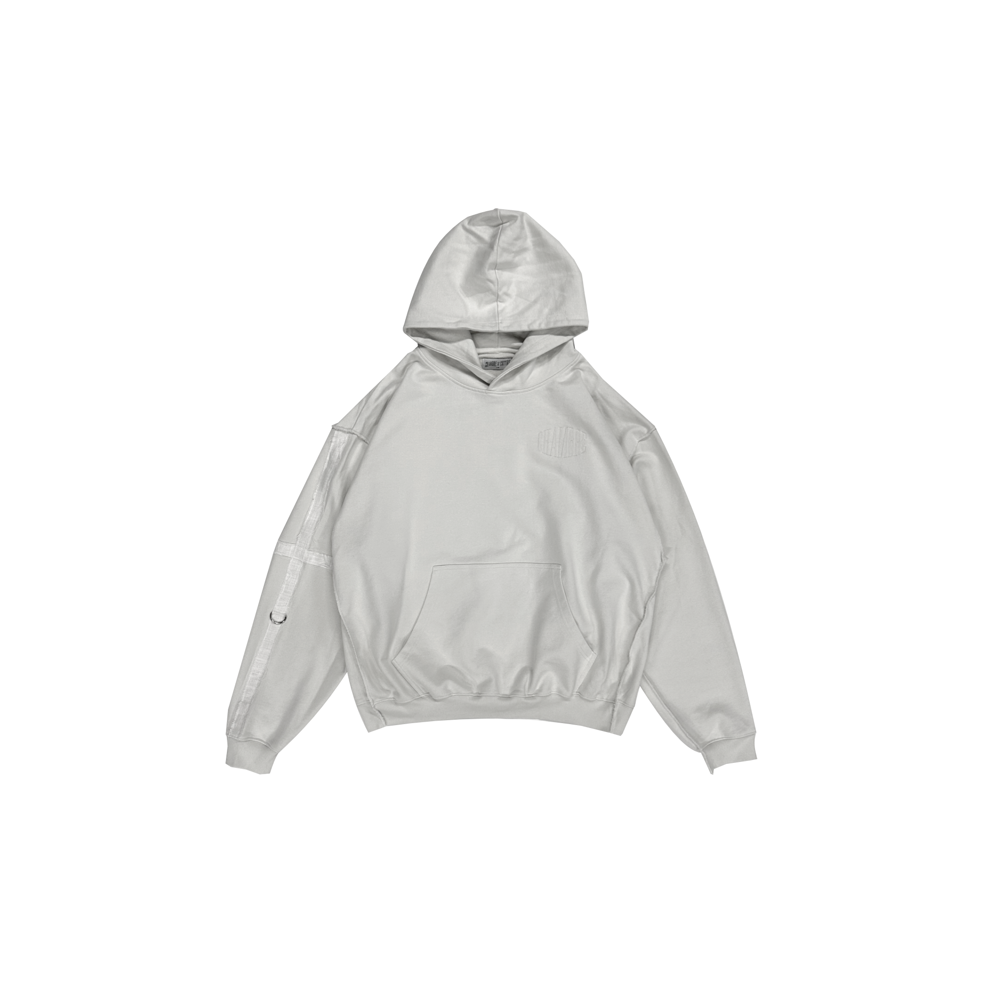 i_020 WHITE ON WHITE CROSS HOODIE