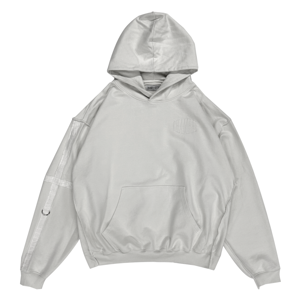 i_020 WHITE ON WHITE CROSS HOODIE – Chambre de Couture