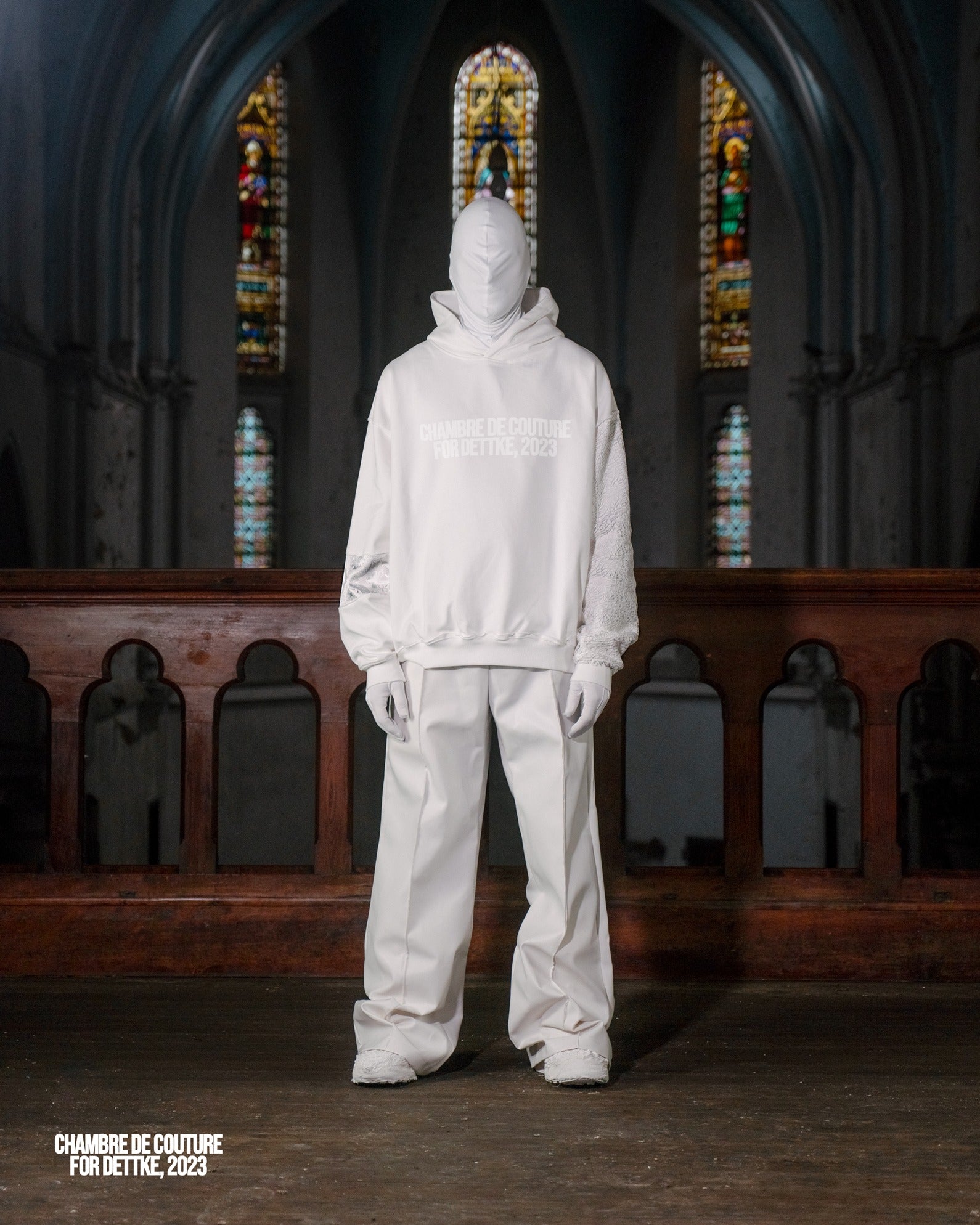 ALL WHITE BROCADE HOODIE