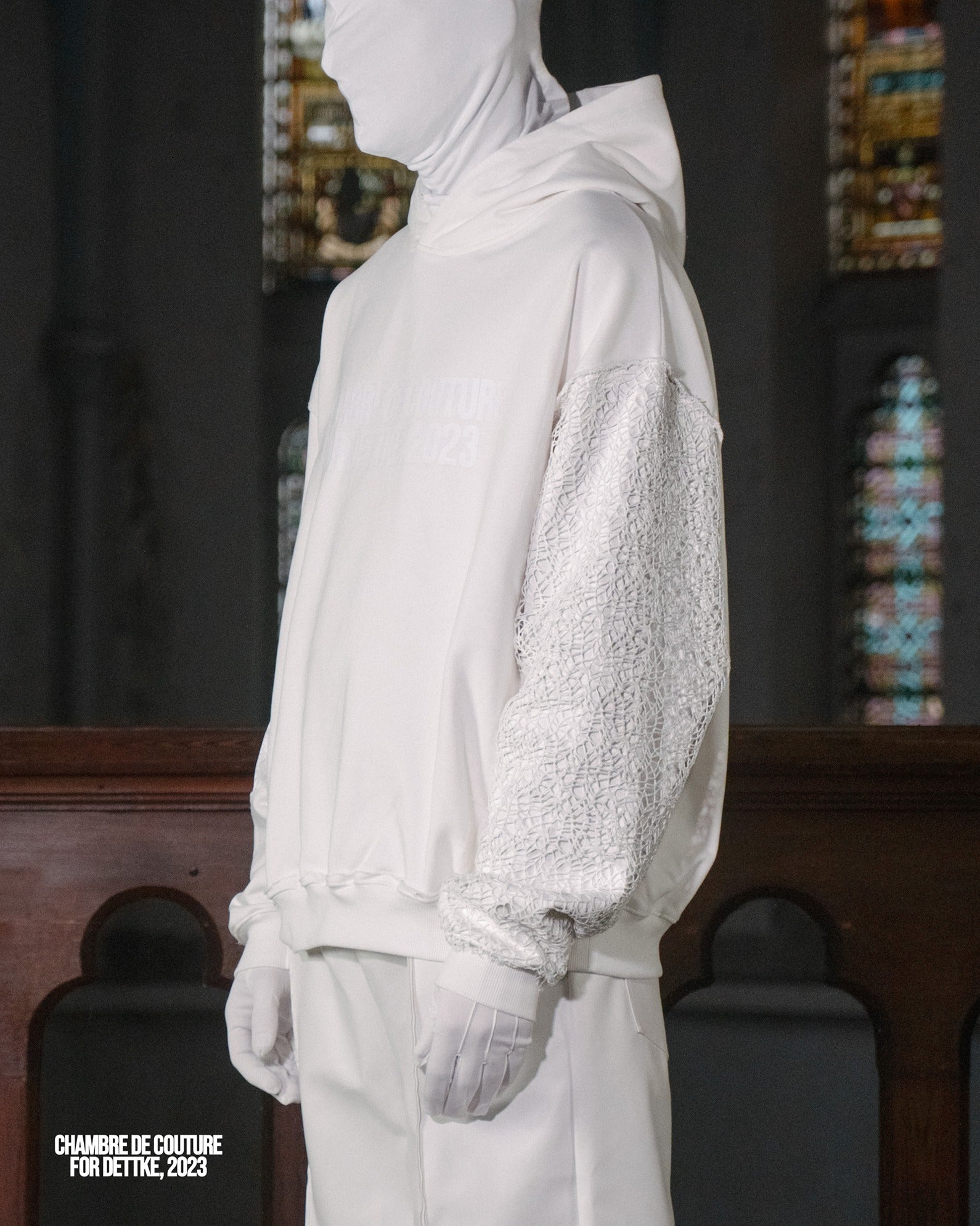 ALL WHITE BROCADE HOODIE